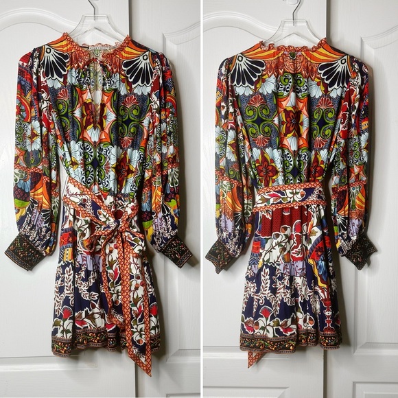 Alice + Olivia Sadie Printed Mini Shirt Dress Multicolor Size 10 NWOT - Picture 5 of 12